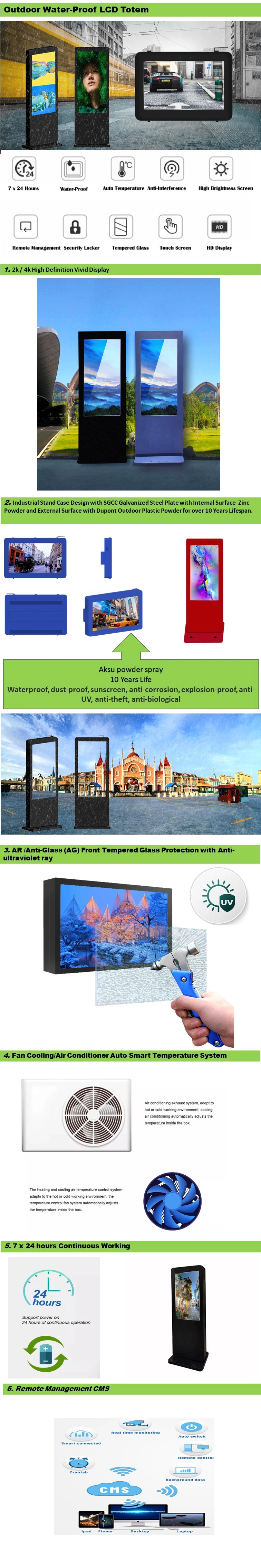 49 Inch Android System WiFi Auto Temperature Calibration System IP65 Waterproof IR Pacp Touch Screen Outdoor LCD Kiosk Totem Digital Signage for Train Station